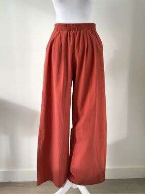 NWT Wide-Leg Elastic-Waist Pants in Deep Orange